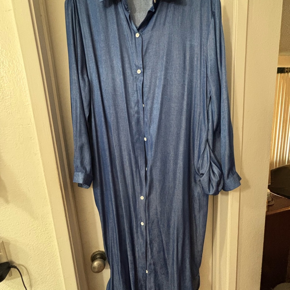 NEW W/O TAG - Blue Lightweight Denim Long Sleeve Maxi Shirt Dress